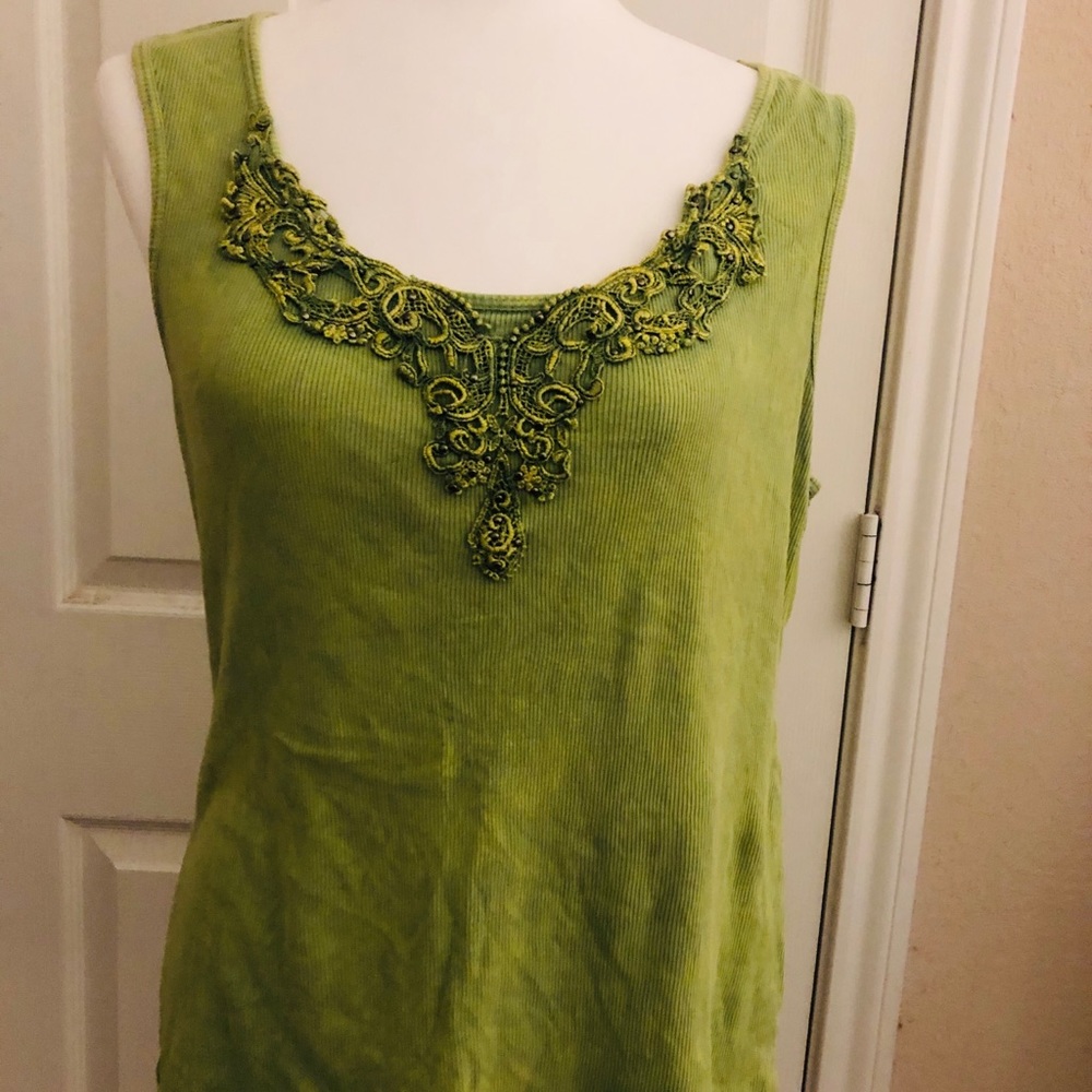 Green Embroidered Tank Top